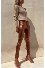 Sweet and Glitzy Metallic Color Pocket Faux Leather Stretch Pants