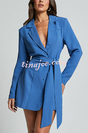 Fashion Pioneer Solid Color Lapel Long Sleeve Lace-up Blazer