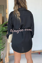 Solid Color Long Sleeve Button Casual Shirt-Style Rompers
