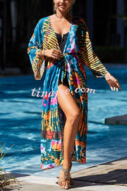 Unique Print Loose Lace Up Holiday Maxi Cover Up