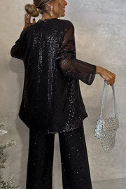 Party Scene Sequin Open Front Long Sleeve Drape Coat