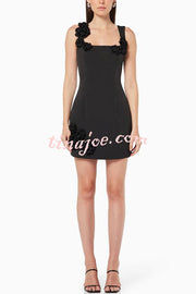 Crush on You Rose Applique Square Neck Wide Strap Mini Dress