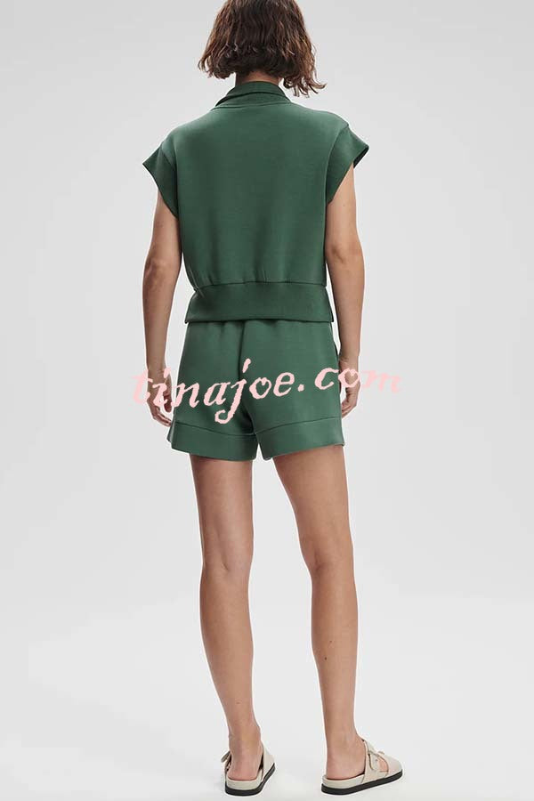 Buttery Touch Half-Zip Short Sleeve Sweatshirt and Elastic Waist Pocket Casual Shorts Set