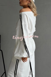 Contrast Color Webbing Casual Sweatshirt and Elastic Waist Tie Loose Pants Set