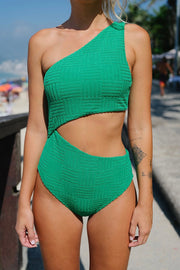 Celine Terry Cloth Cutout Waist Stretch One Piece Swimsuit