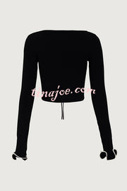 Fashion Ruffled Long-sleeved Tie-cropped Knitted Cardigan