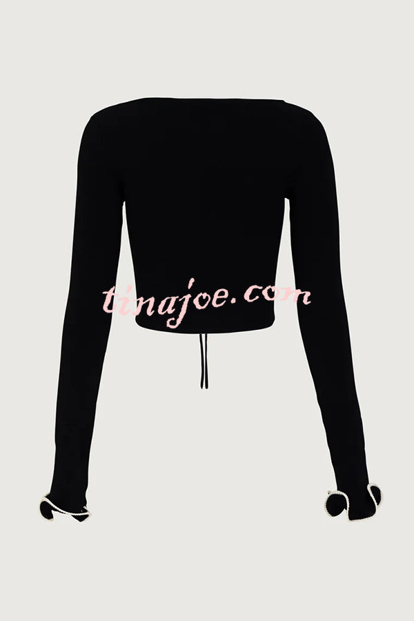 Fashion Ruffled Long-sleeved Tie-cropped Knitted Cardigan