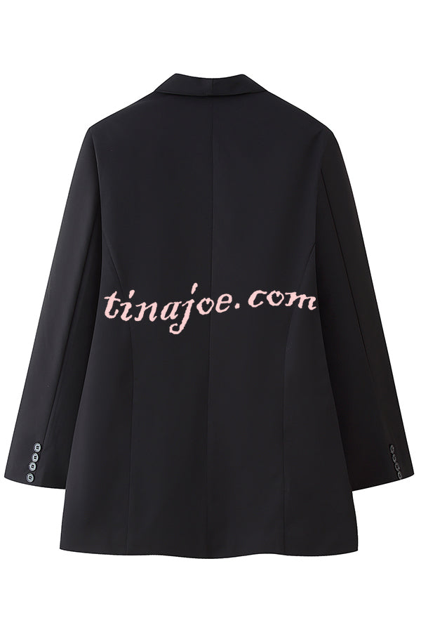 Solid Color Lapel Long Sleeve Casual Pocket Long Blazer