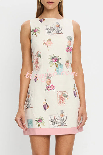Botanical Print Sleeveless Open Back Casual Mini Dress