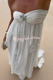 Resort Style Romantic Ruffles Open Back Stars Decorated Beach Maxi Dress