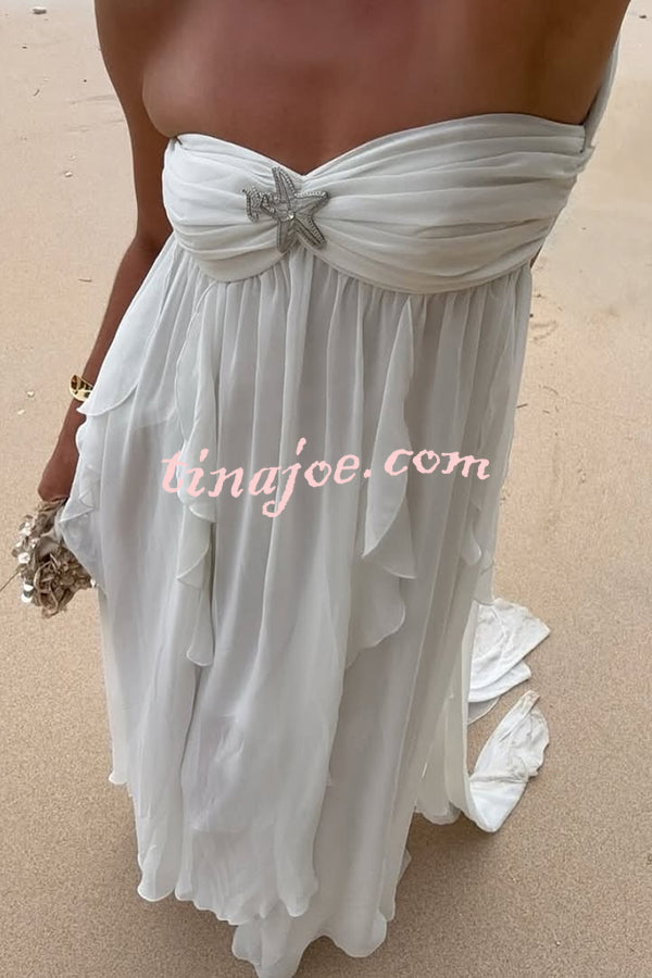 Resort Style Romantic Ruffles Open Back Stars Decorated Beach Maxi Dress