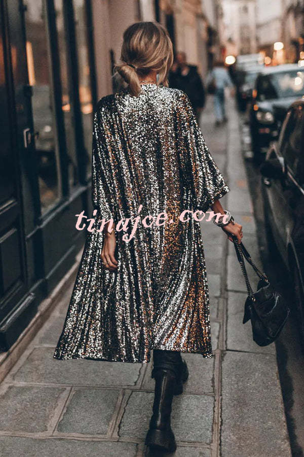 Disco Glamour Sequin Bell Sleeve Kimono