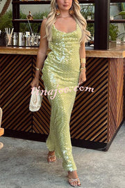 Fashionable Sequined Sexy Open Back Slim Maxi Dress