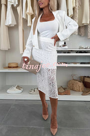 Ellien Solid Color Button Long Sleeve Crop Lapel Blazer