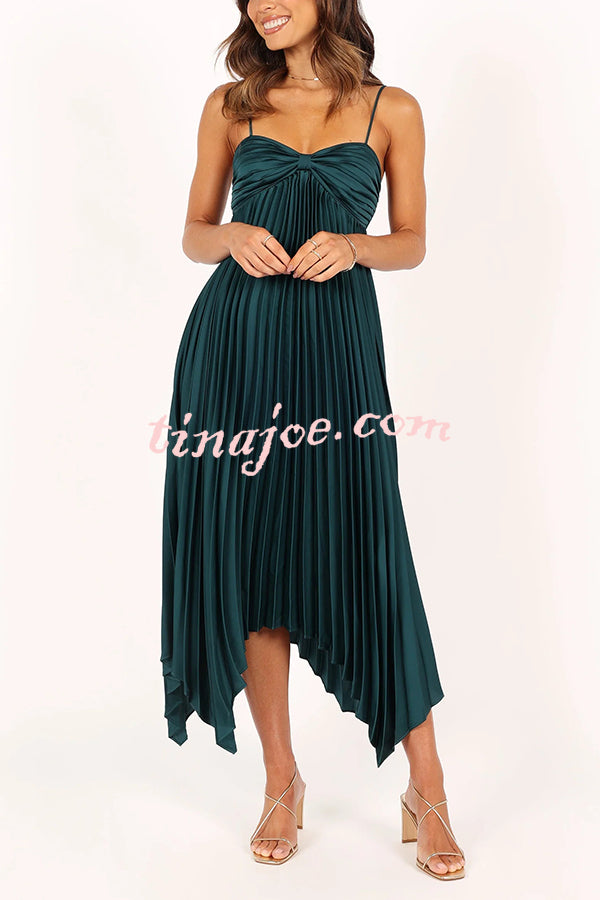 Solid Color Sexy Suspender Pleated Irregular Midi Dress