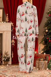 Christmas Holiday Print Long Sleeve Pocket Top and Elastic Waist Loose Pants Set