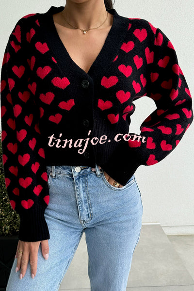 Cute Heart V-neck Long Sleeve Casual Knitted Cardigan