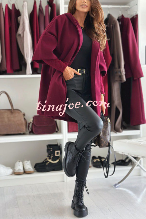 Solid Color Loose Pocket Hooded Long Sleeve Jacket