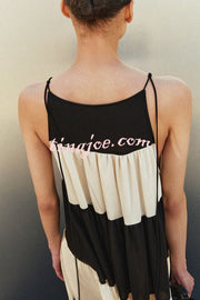 Meila Colorblock Tie-strap Gathered Tiers A-line Maxi Dress