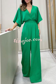 Esther Kimono Sleeve Elastic Waist Pocketed Wide Leg Jumpsuit