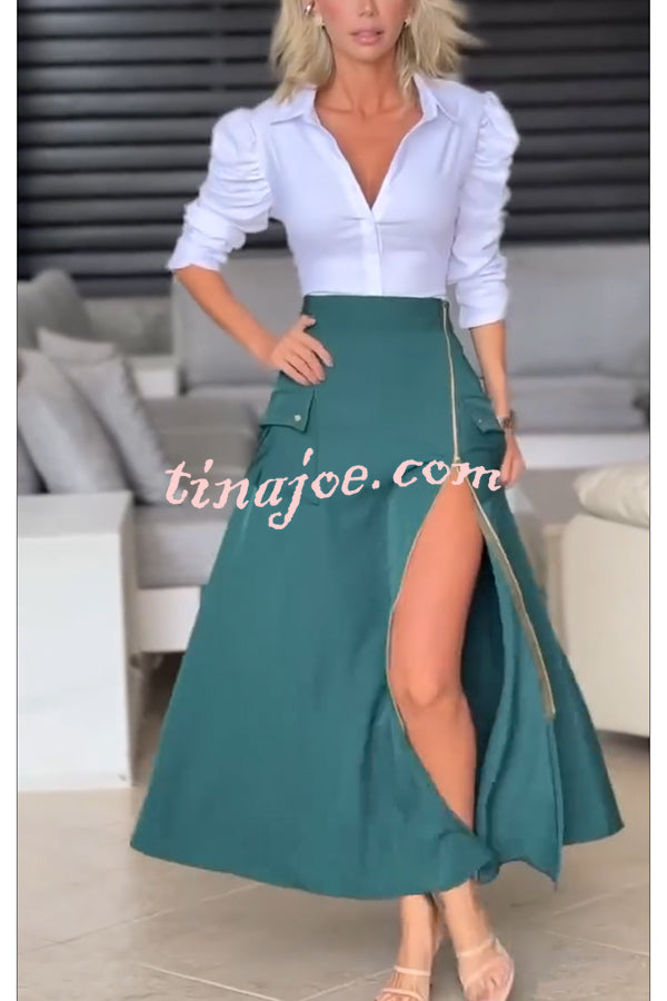 Perfect Shape Elastic Waist Zipper Detail Pocket Cargo Maxi Skirt