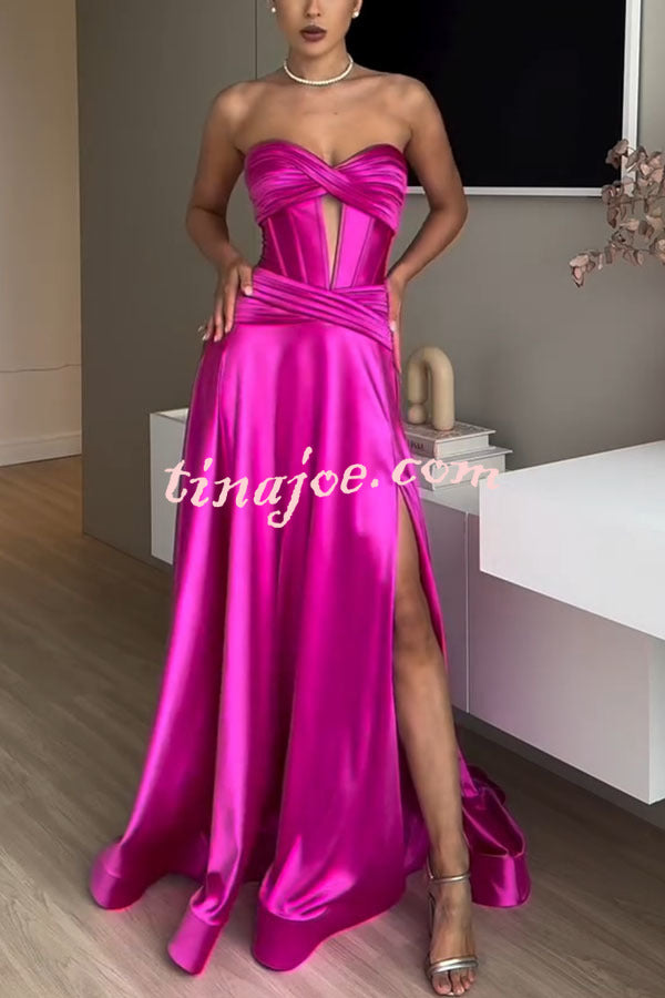 Emiliana Satin Twist Bust Cutout Corset Slit Prom Maxi Dress