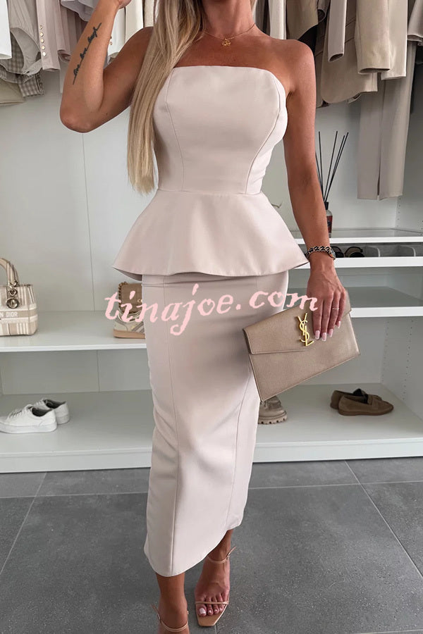 Sexy Tube Backless Lace-up Top and Slim Slit Midi Skirt Set