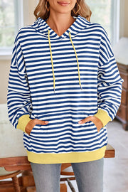 Striped Print Long Sleeve Pocket Loose Hoodie