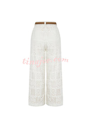 Joyful Bond Crochet Lace Mid Rise Pocketed Wide-leg Pants