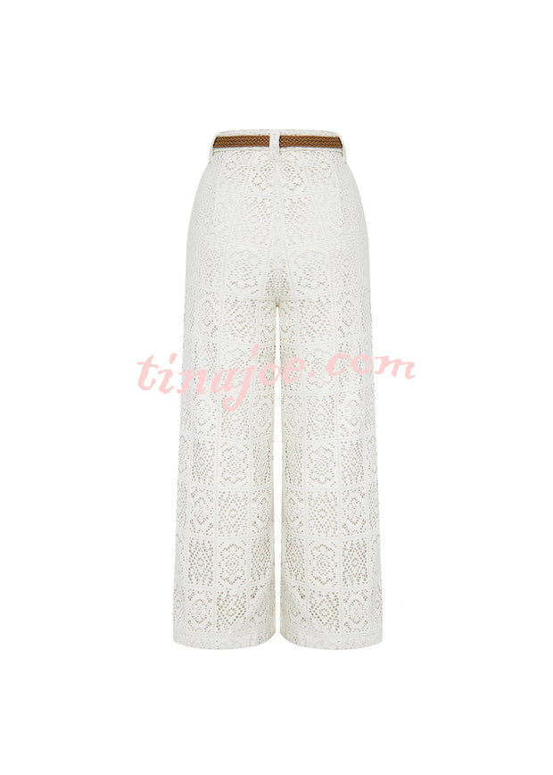 Joyful Bond Crochet Lace Mid Rise Pocketed Wide-leg Pants