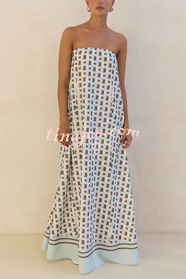 Unique Print Sexy Tube Top Back Zipper Loose Maxi Dress