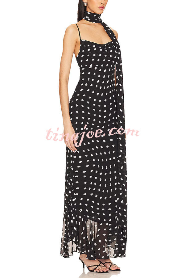 Kaylee Chiffon Polka Dot Ruffled Tiered Hem Scarf Maxi Dress