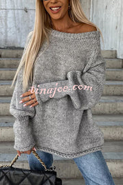 Casual Street Atmosphere Knit Wide Neck Loose Sweater