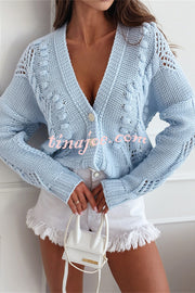 Fashion Hollow Long Sleeve V-neck Button Loose Knitted Cardigan