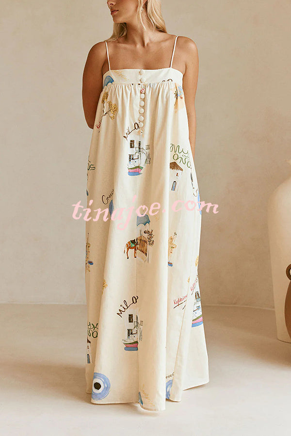 Linen Blend Sling Backless Loose Holiday Maxi Dress