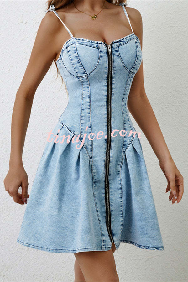 Fashionable Patchwork Suspender Zipper Slim Denim Mini Dress