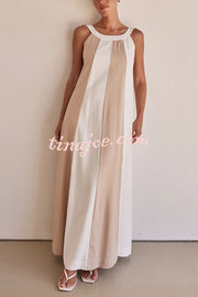 Day To Night Linen Blend Colorblock Wide Strap Maxi Dress