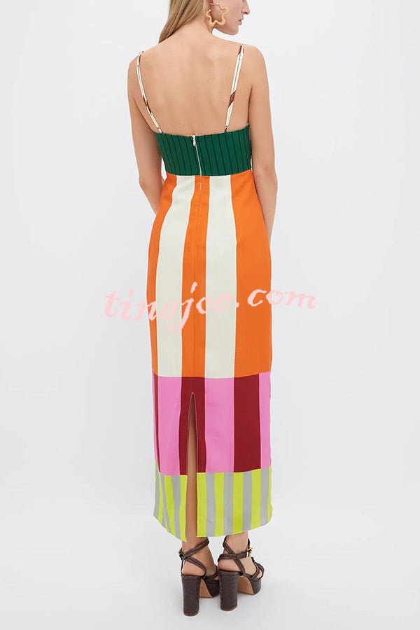 Beach Moment Linen Blend Unique Color Block Slip Maxi Dress