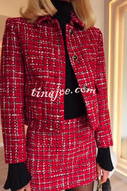 Tweed Plaid Textured Long-sleeved Casual Pocket Jacket