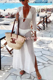 Beach Life Crochet Lace U-neck Half Sleeve Vacation Maxi Dress