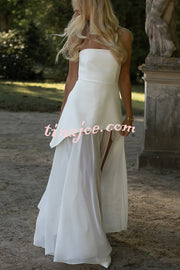 Monaco Off Shoulder Structured Top Chiffon Slit Hem Scarf Maxi Dress