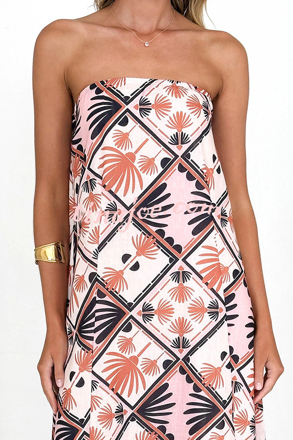 Unique Printed Sexy Strapless Backless Holiday Casual Maxi Dress