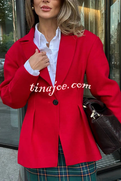 Sweet Festival Single Button Waisted Long Sleeve Lapel Blazer