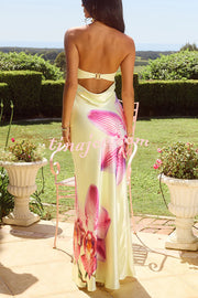 Floral Print Sexy Strapless Backless Holiday Maxi Dress