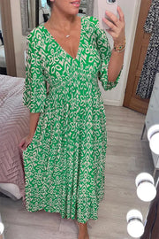 Fairytale Song Bohemian Print Stretch Frill Sleeve Loose Maxi Dress