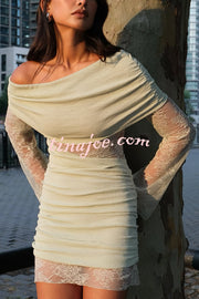 Fashion Lace Panel Long Sleeve Slim Fit Knit Mini Dress