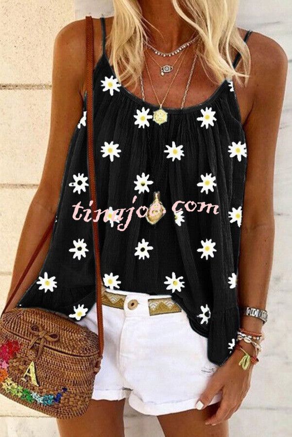 Summer Lady's Daisy Print Camisole Top