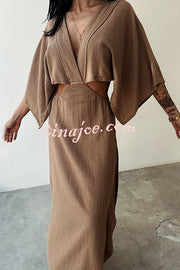 Orla Linen Blend Cutout Waist Kimono Sleeve Maxi Dress