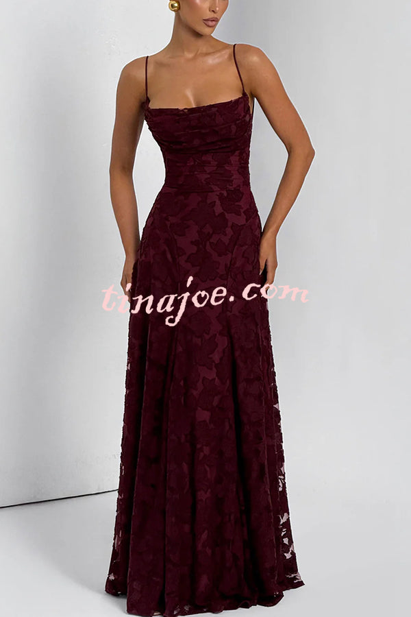 Francis Floral Burnout Jersey Fabric Cowl Neck Back Lace-up Maxi Dress