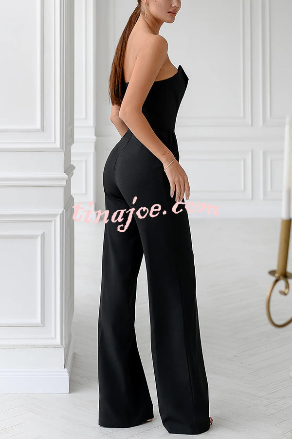 Tuxedo-style Off Shoulder Pocket Wide Leg Formal Jumpsuit